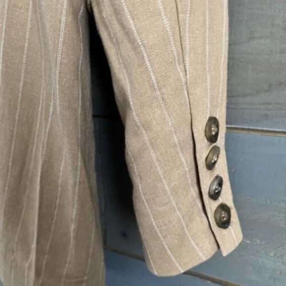 Nicholas $495 CHARLEE Sz 6 Pinstripe Linen Blend Blazer Camel - Picture 8 of 12